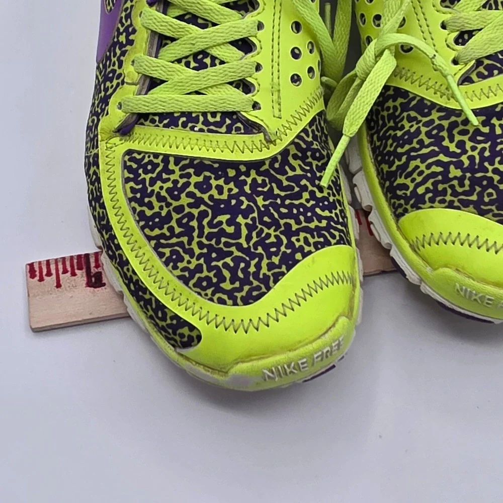 Nike Free 5.0 Running Shoes Mens 10 Volt Purple Safari Print 580590-708 Athletic
